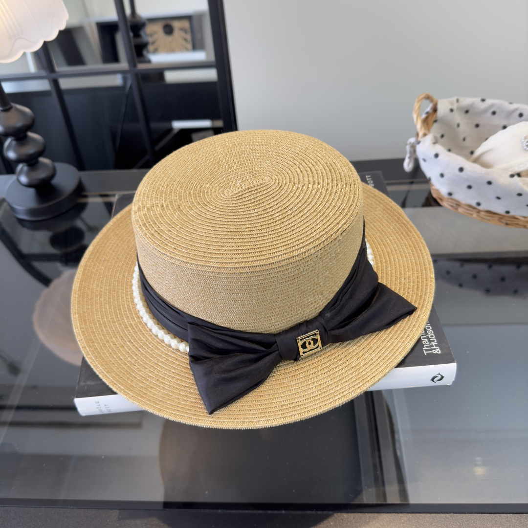 PChanel香奈儿新款名媛风平顶草帽，夏季百搭！