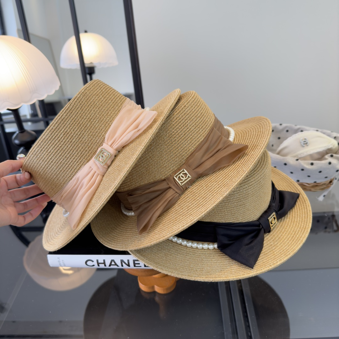 PChanel香奈儿新款名媛风平顶草帽，夏季百搭！