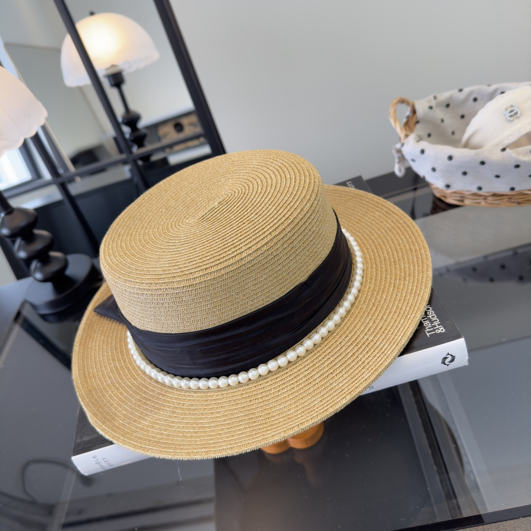 PChanel香奈儿新款名媛风平顶草帽，夏季百搭！