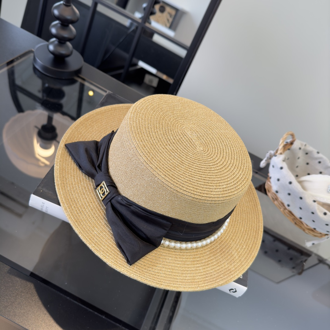 PChanel香奈儿新款名媛风平顶草帽，夏季百搭！