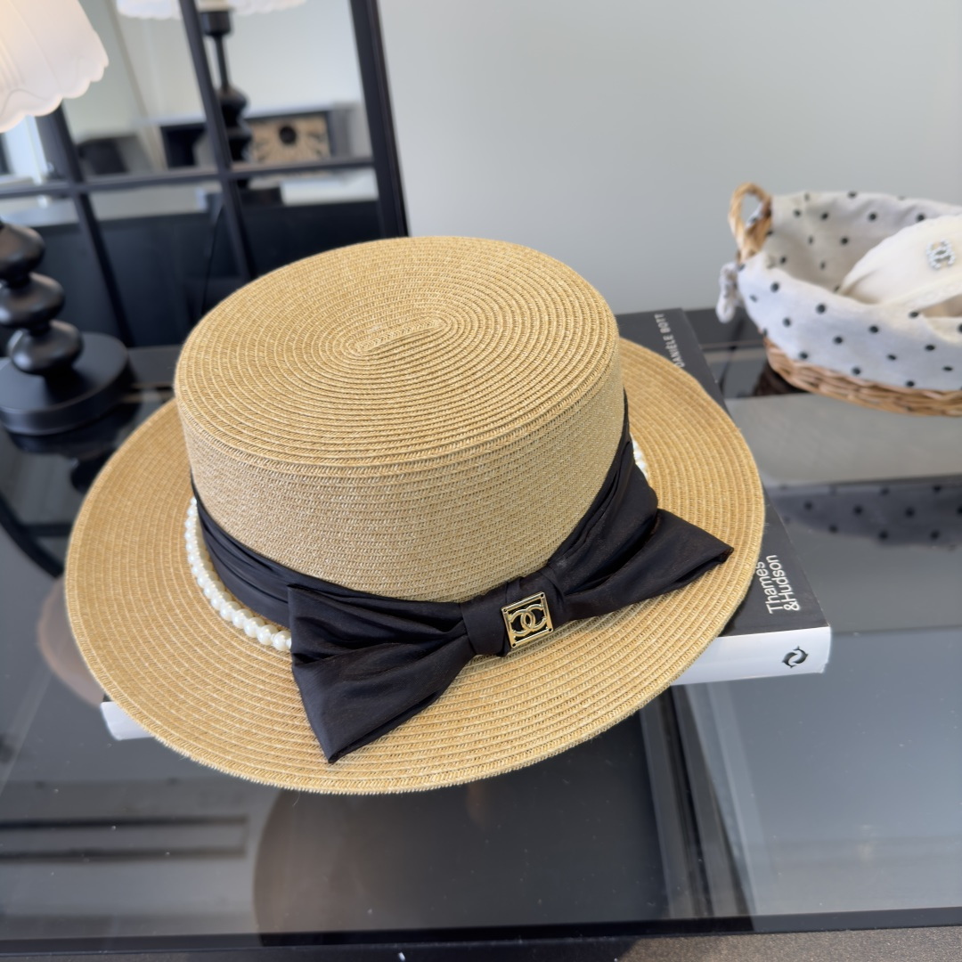 PChanel香奈儿新款名媛风平顶草帽，夏季百搭！