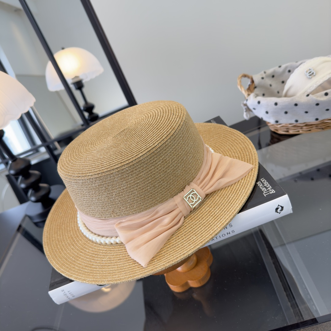PChanel香奈儿新款名媛风平顶草帽，夏季百搭！