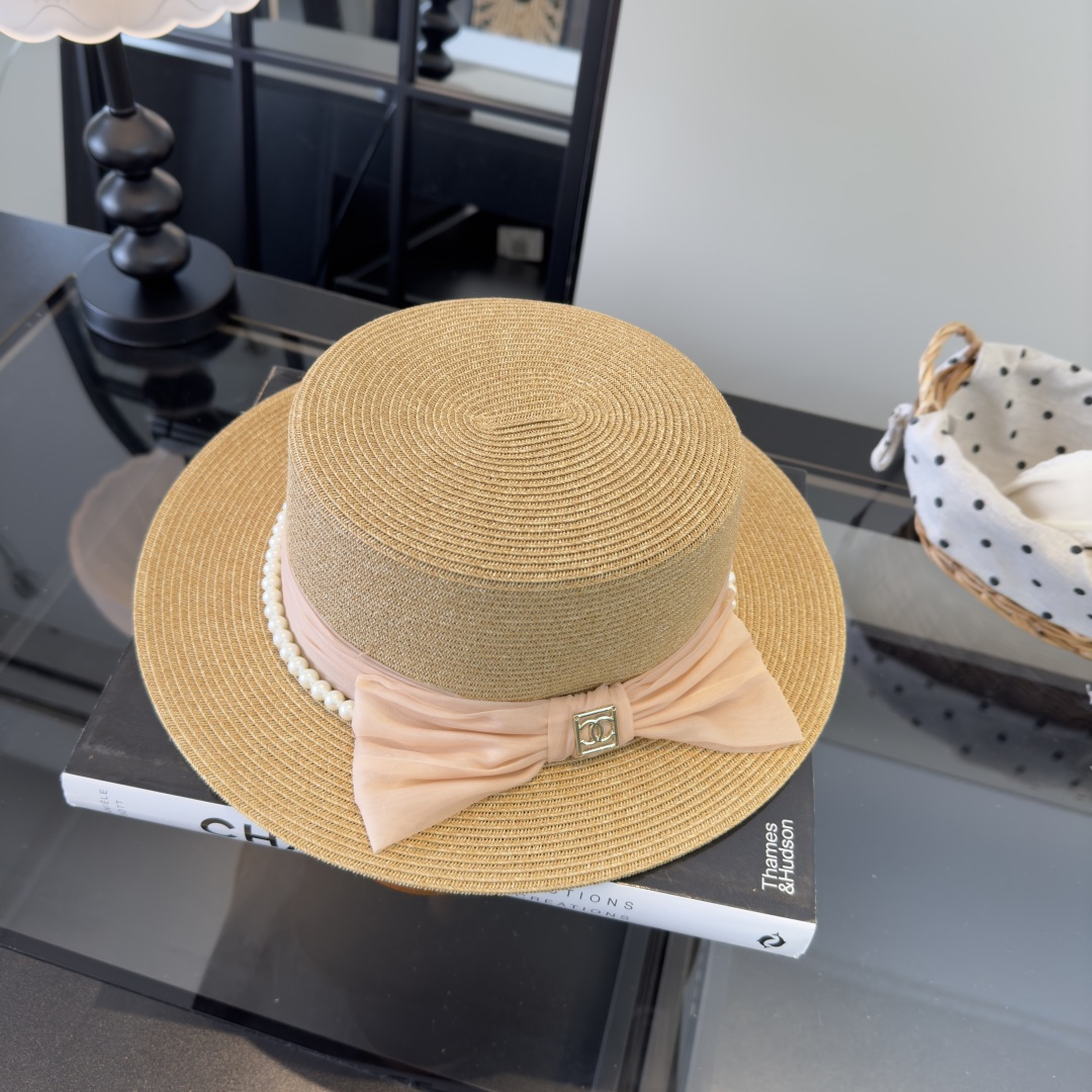 PChanel香奈儿新款名媛风平顶草帽，夏季百搭！
