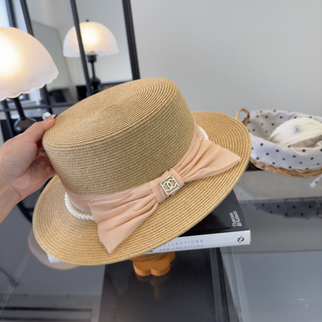 PChanel香奈儿新款名媛风平顶草帽，夏季百搭！