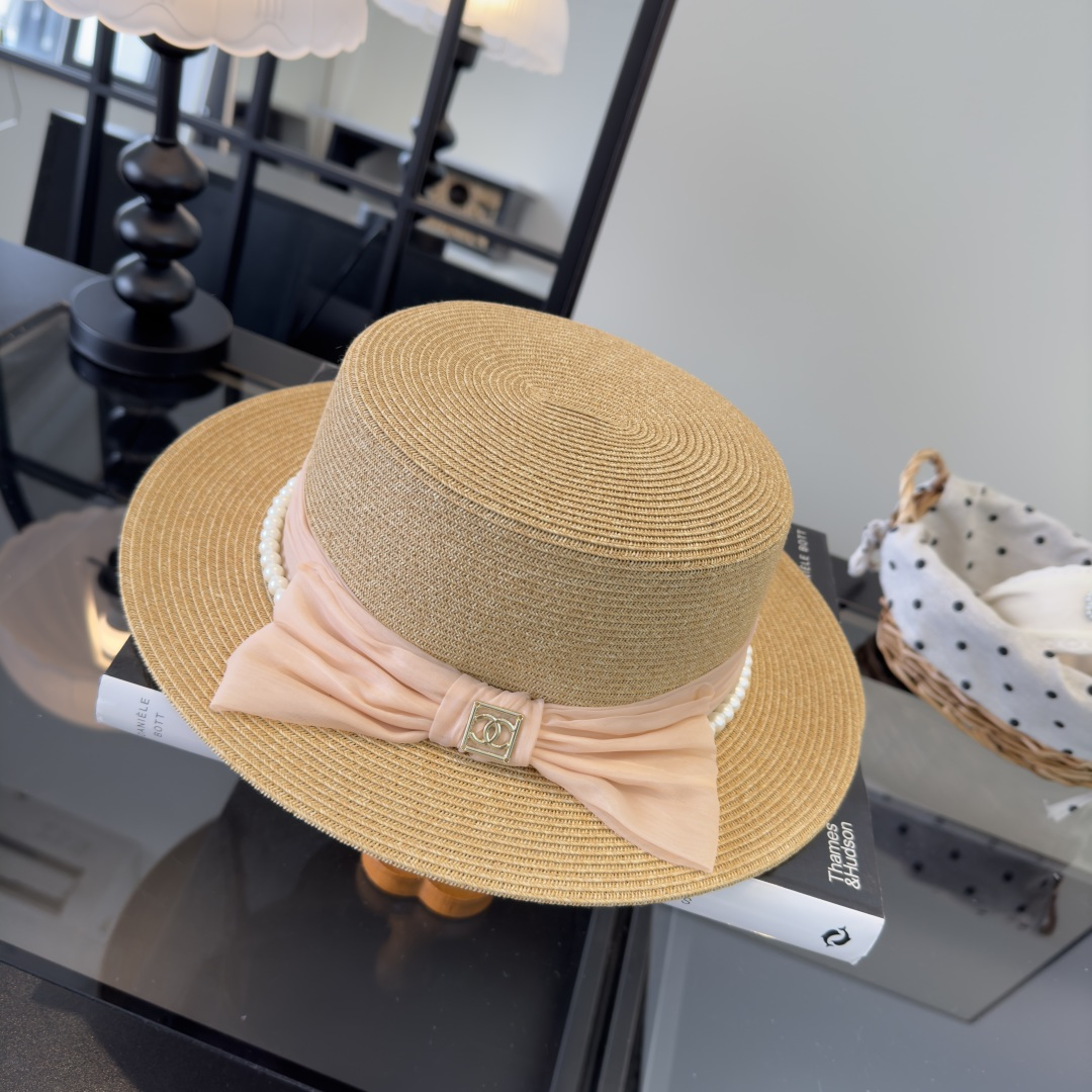 PChanel香奈儿新款名媛风平顶草帽，夏季百搭！