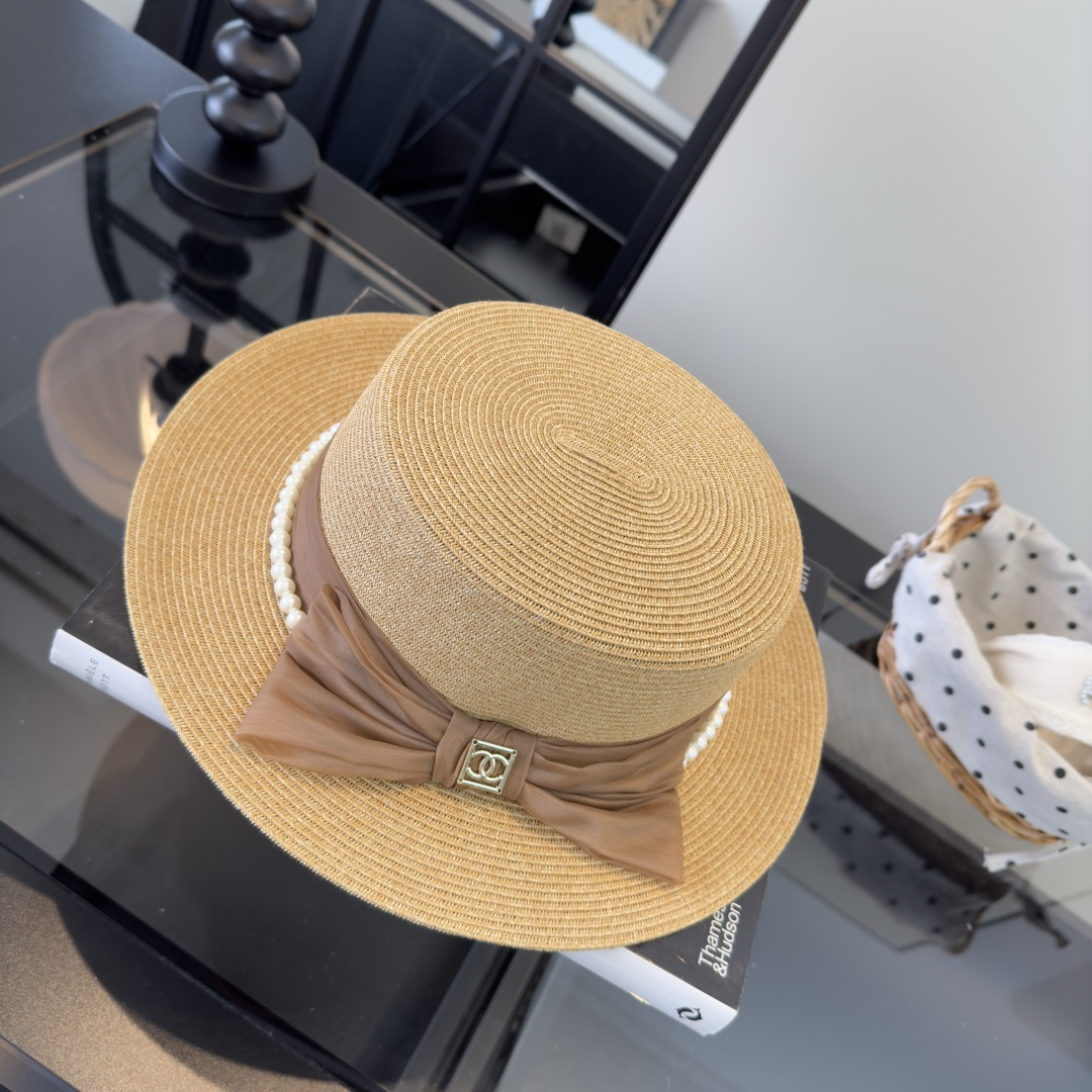 PChanel香奈儿新款名媛风平顶草帽，夏季百搭！