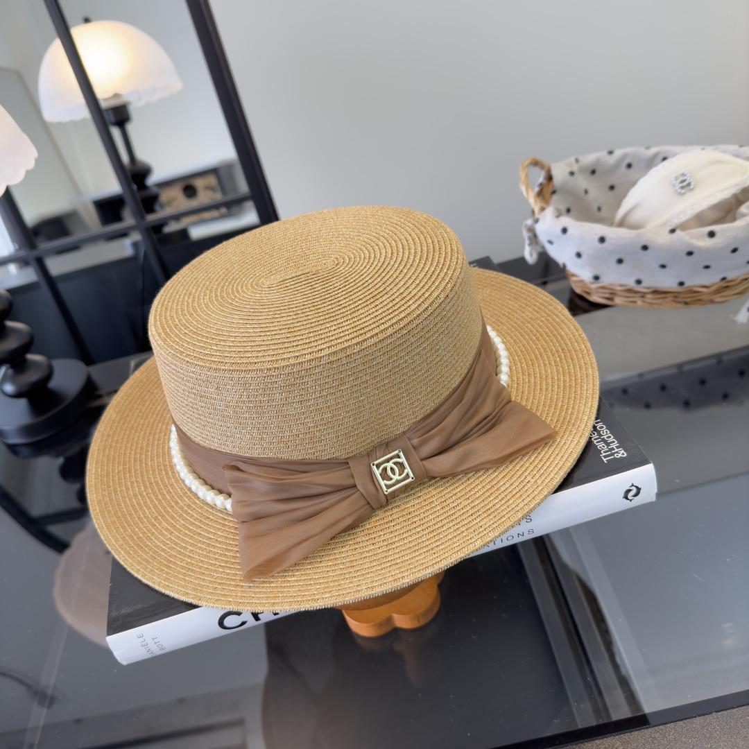 PChanel香奈儿新款名媛风平顶草帽，夏季百搭！