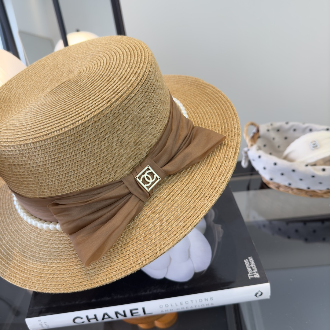 PChanel香奈儿新款名媛风平顶草帽，夏季百搭！