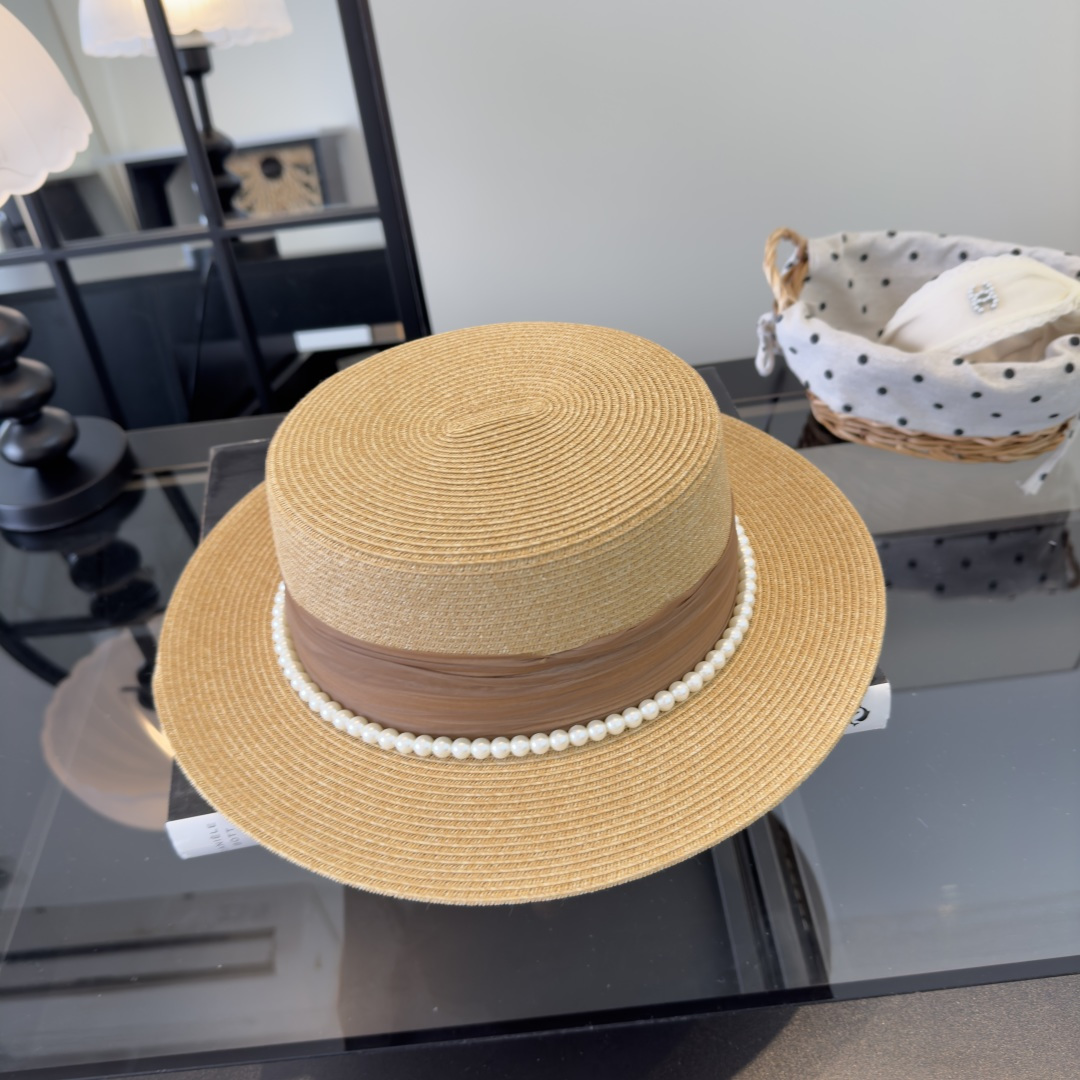 PChanel香奈儿新款名媛风平顶草帽，夏季百搭！