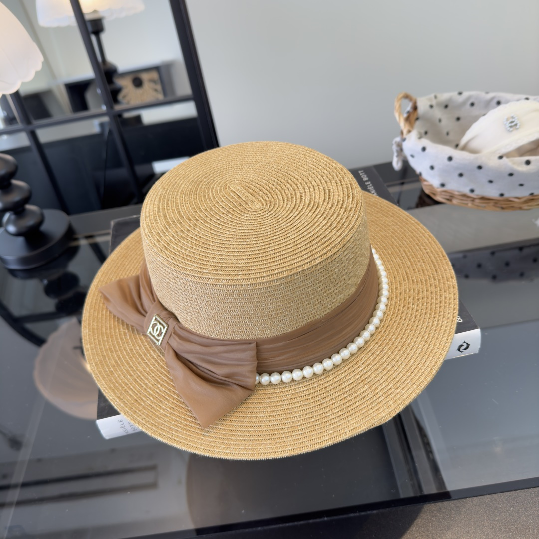 PChanel香奈儿新款名媛风平顶草帽，夏季百搭！