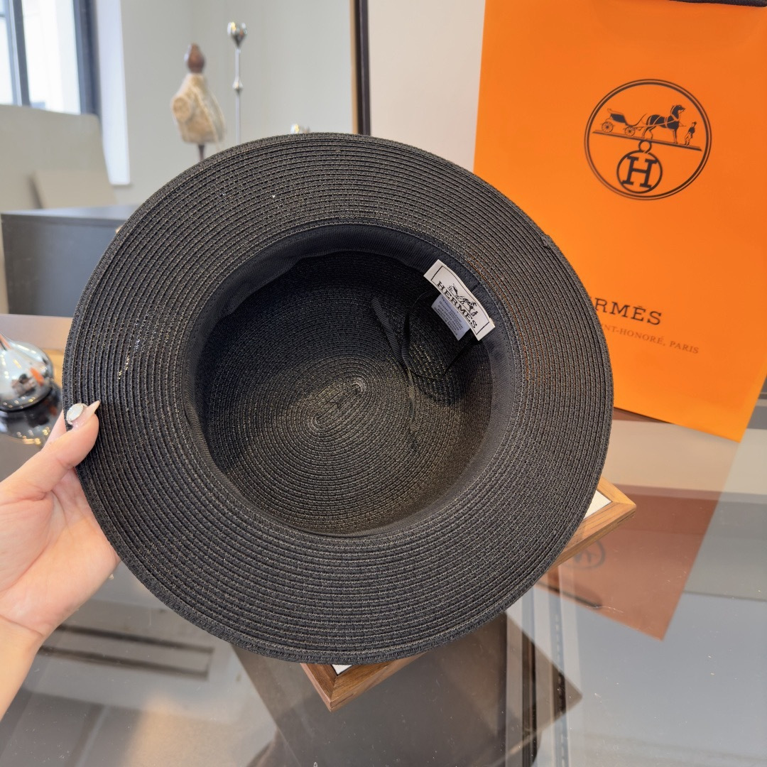 P爱马仕新款平顶草帽，纸草制作，头围57cm