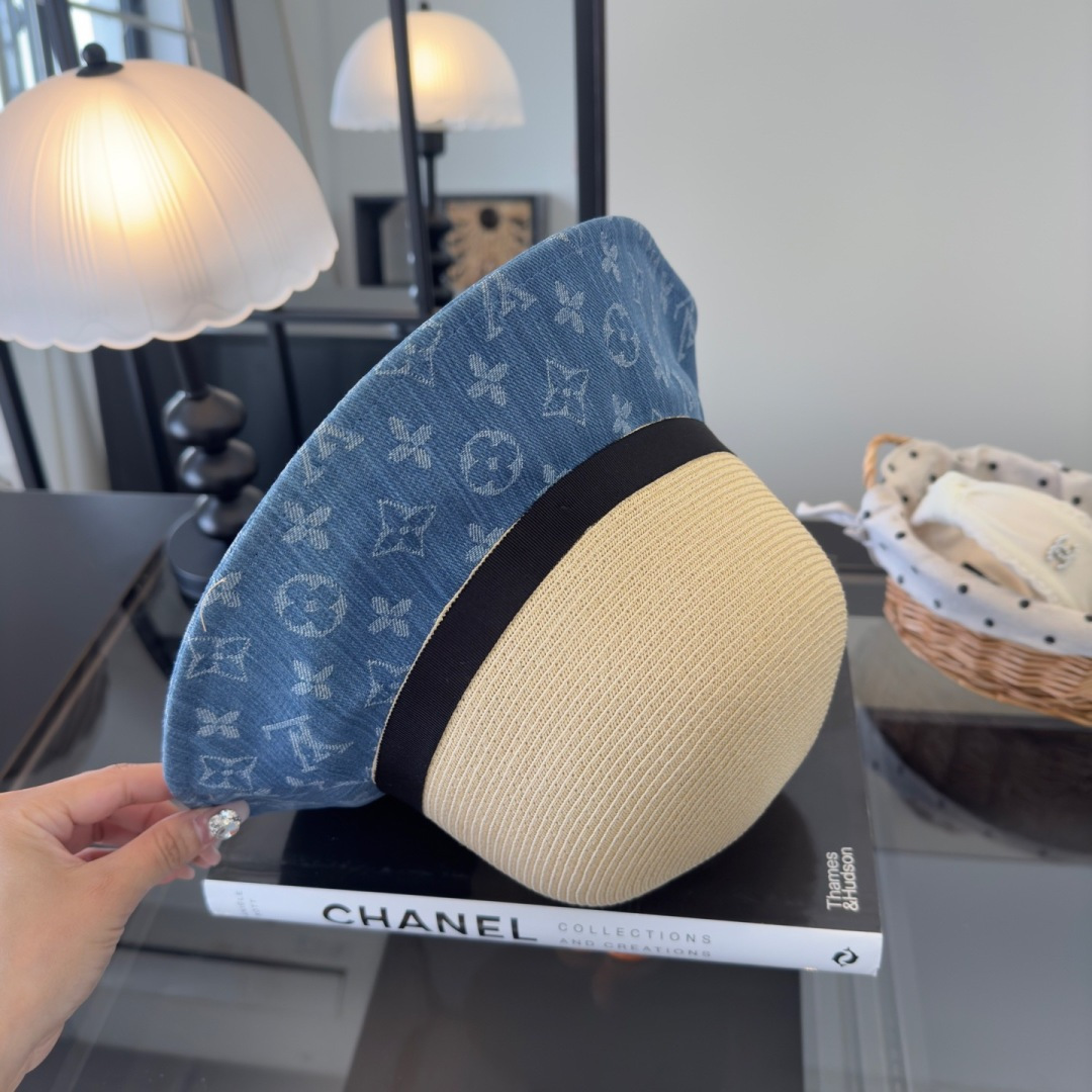 Louis Vuitton Lv新款草帽，拉菲草制作，拼老花面料，名媛 ，头围57cm