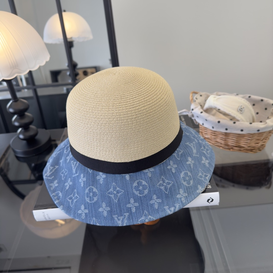 Louis Vuitton Lv新款草帽，拉菲草制作，拼老花面料，名媛 ，头围57cm