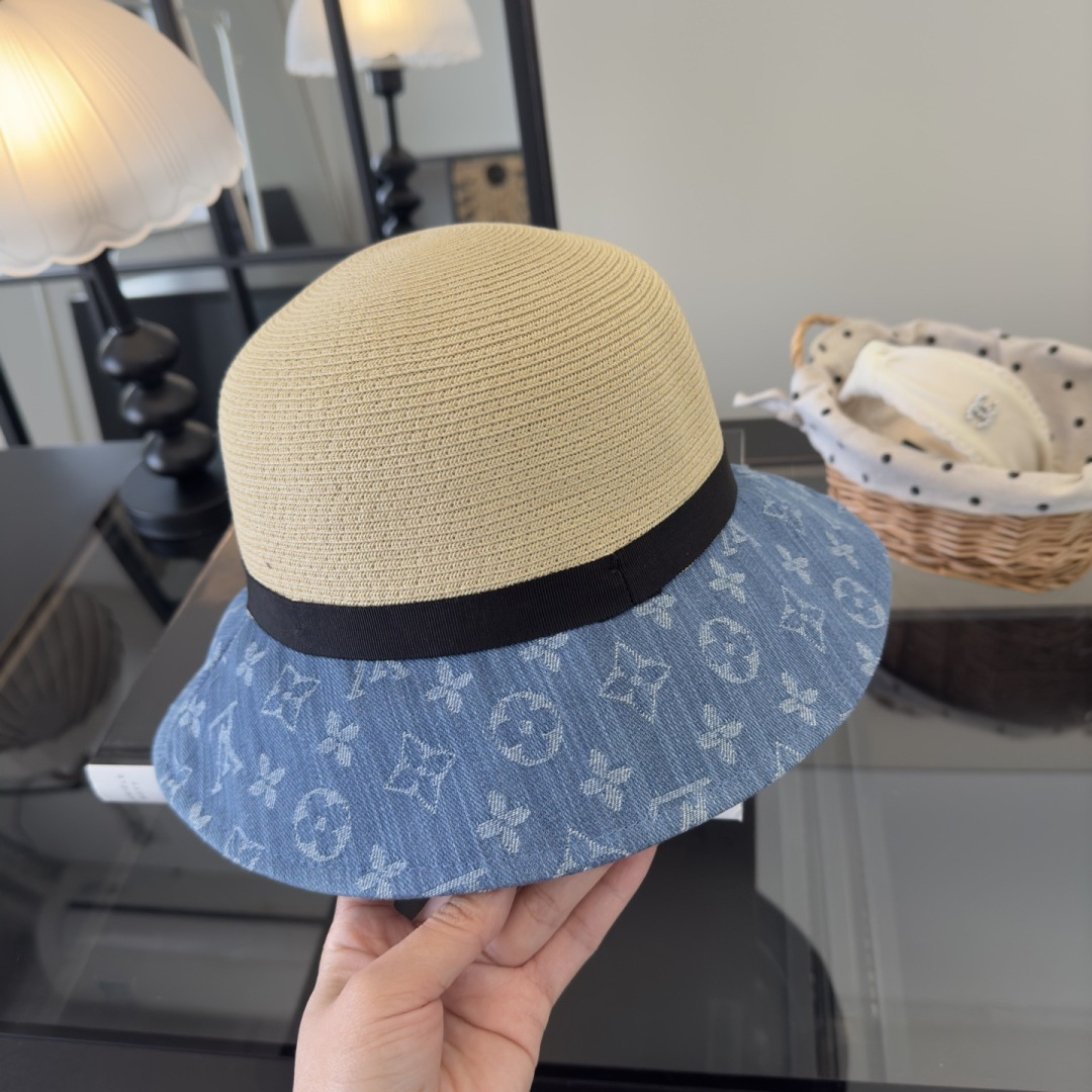 Louis Vuitton Lv新款草帽，拉菲草制作，拼老花面料，名媛 ，头围57cm