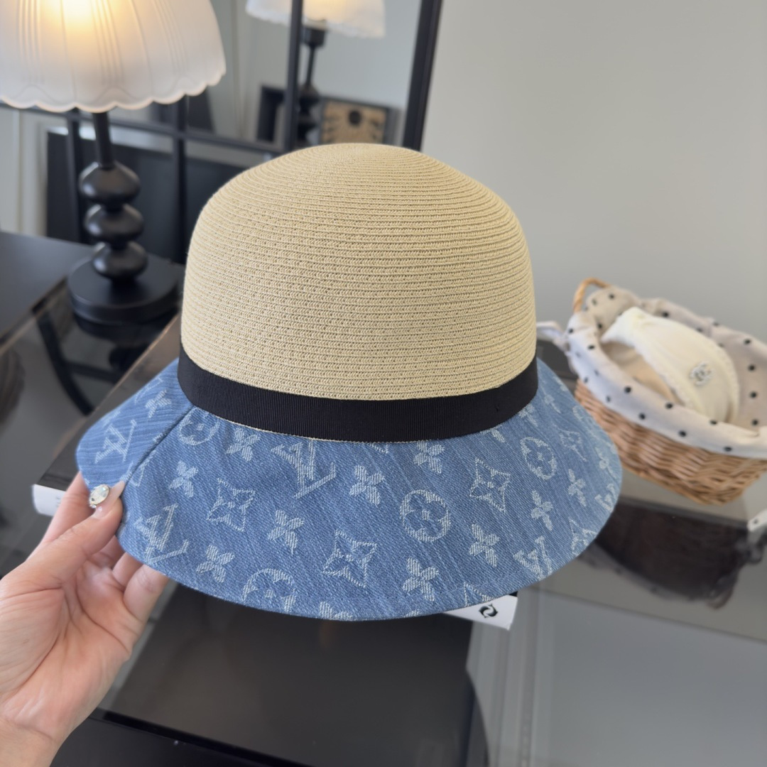 Louis Vuitton Lv新款草帽，拉菲草制作，拼老花面料，名媛 ，头围57cm