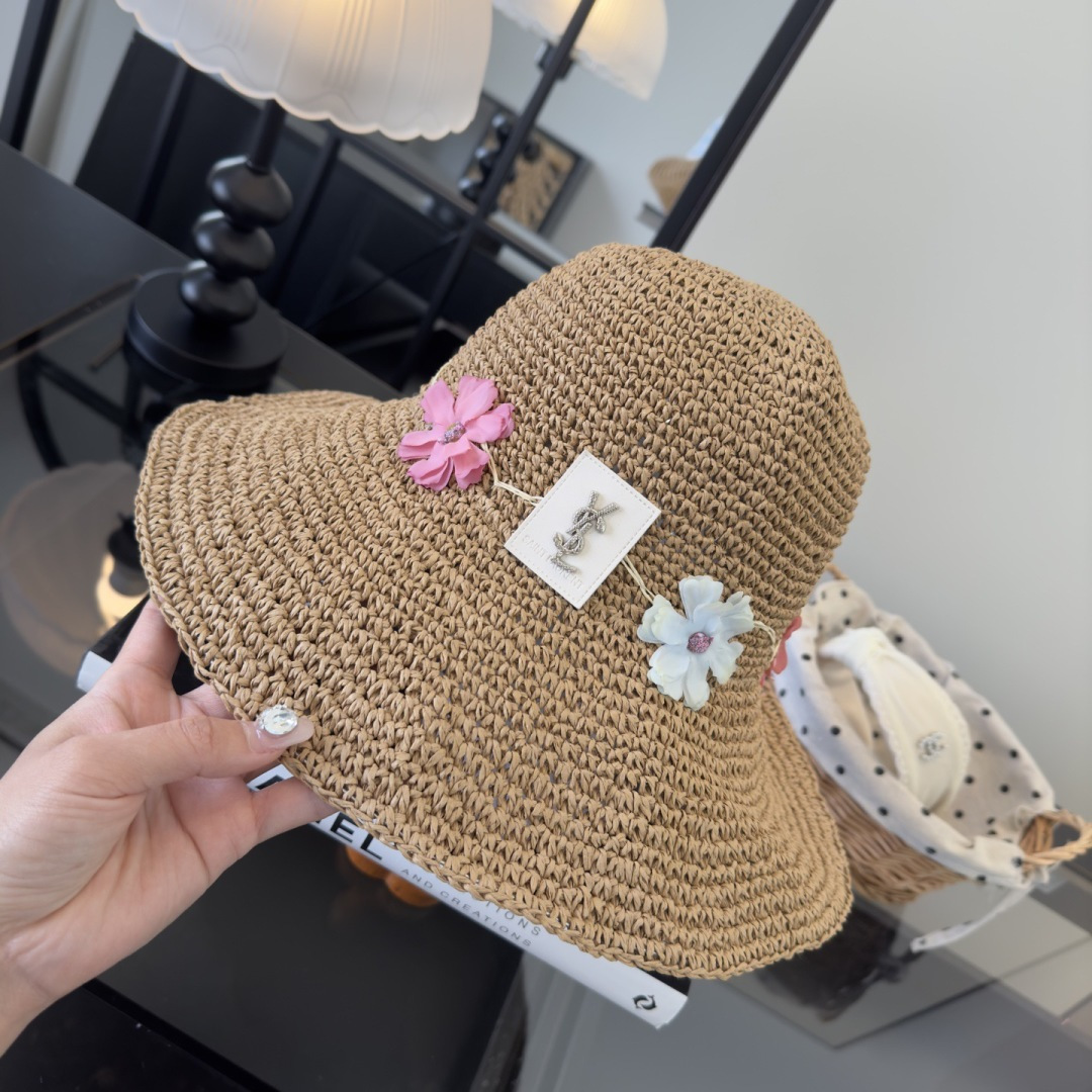 Saint Laurent 圣罗兰新款夏款折叠草帽，纯收工钩织，头围57cm，可折叠