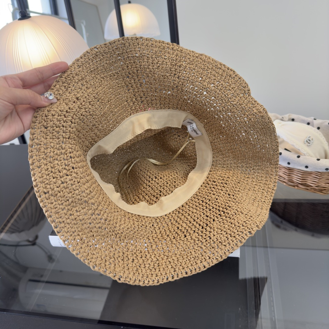 P圣罗兰新款夏款折叠草帽，纯收工钩织，头围57cm，可折叠