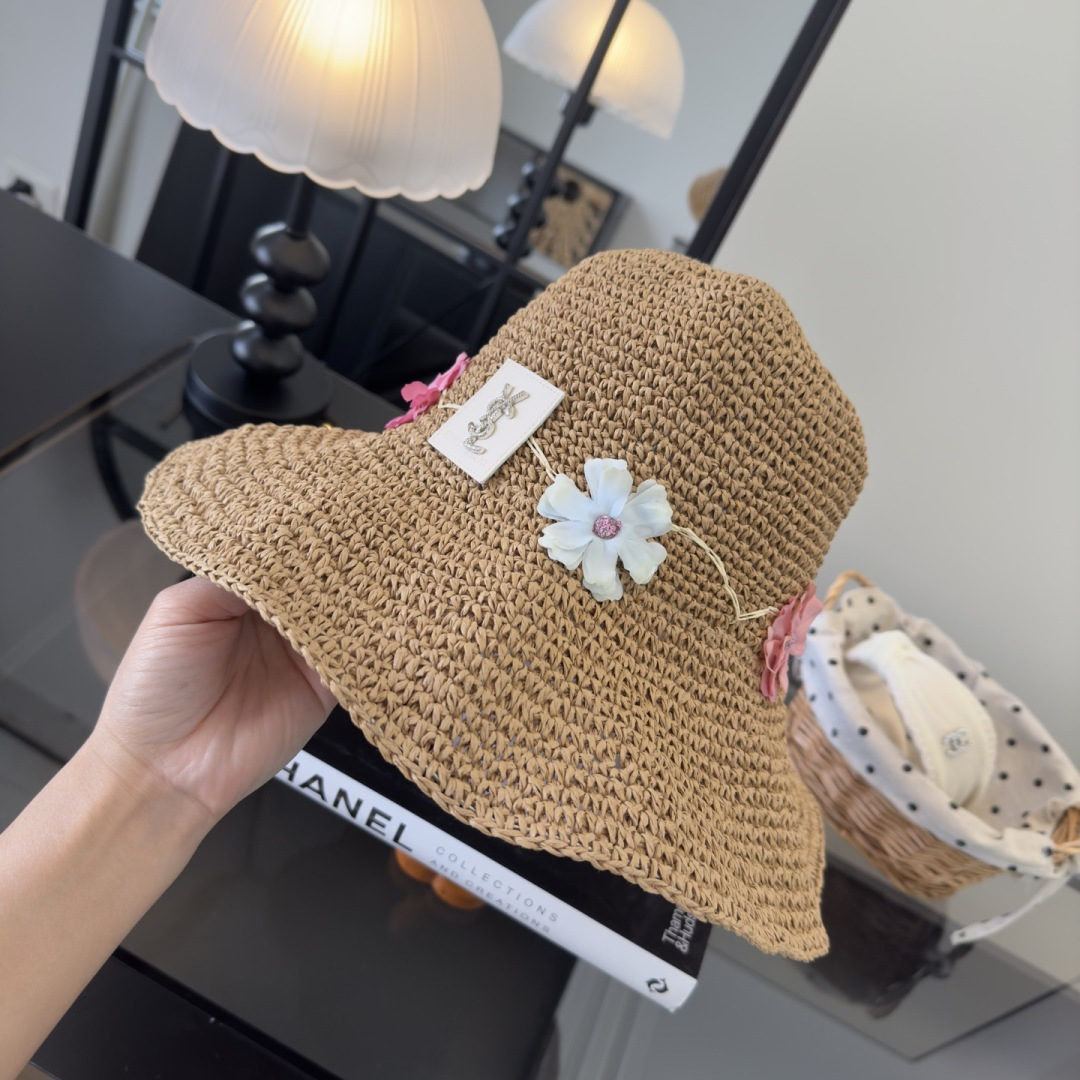 Saint Laurent 圣罗兰新款夏款折叠草帽，纯收工钩织，头围57cm，可折叠