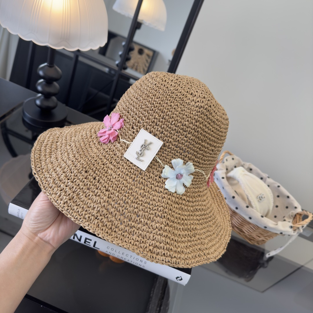 Saint Laurent 圣罗兰新款夏款折叠草帽，纯收工钩织，头围57cm，可折叠