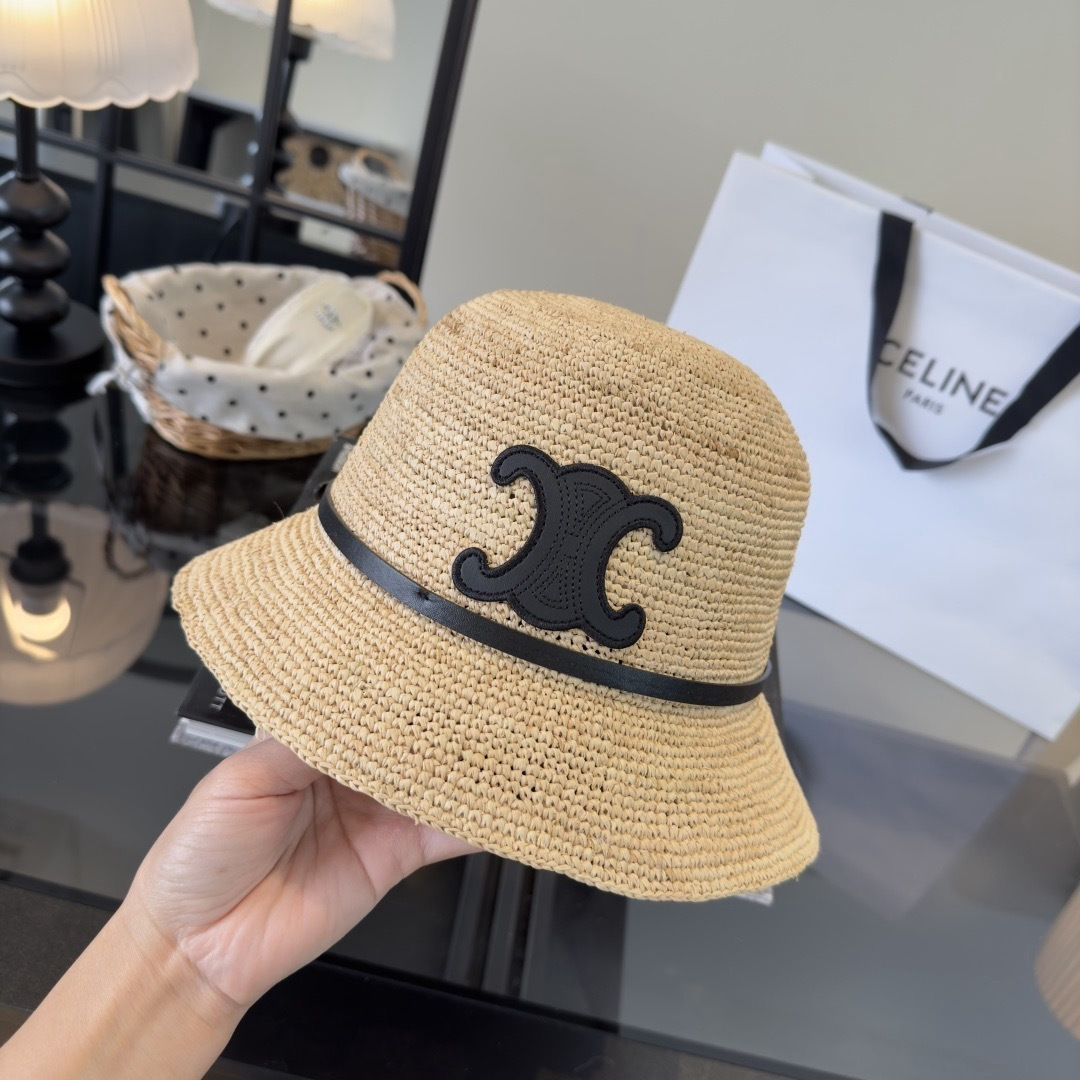Celine Celine赛琳新款拉菲草帽，纯手工钩织，头围57cm