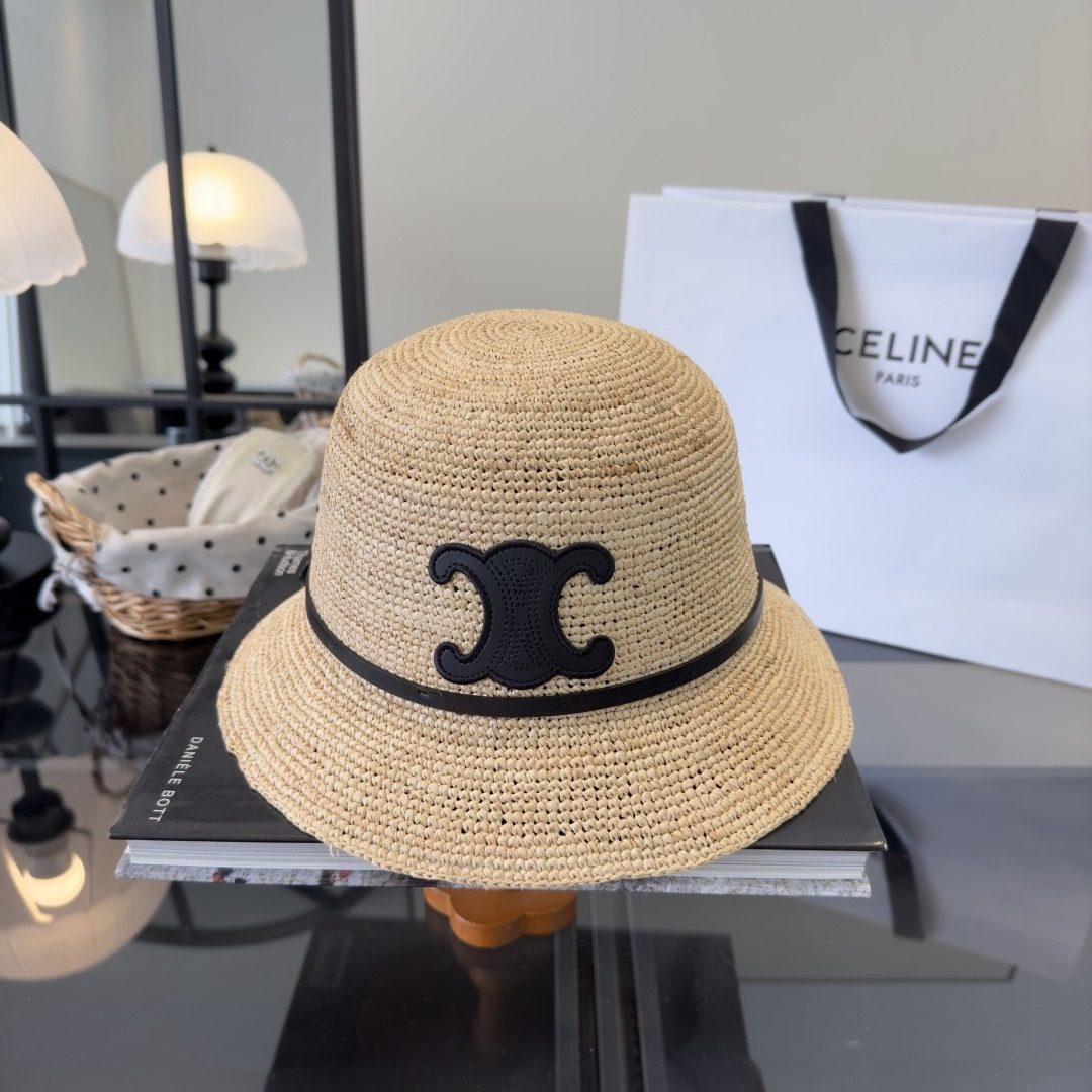 Celine Celine赛琳新款拉菲草帽，纯手工钩织，头围57cm