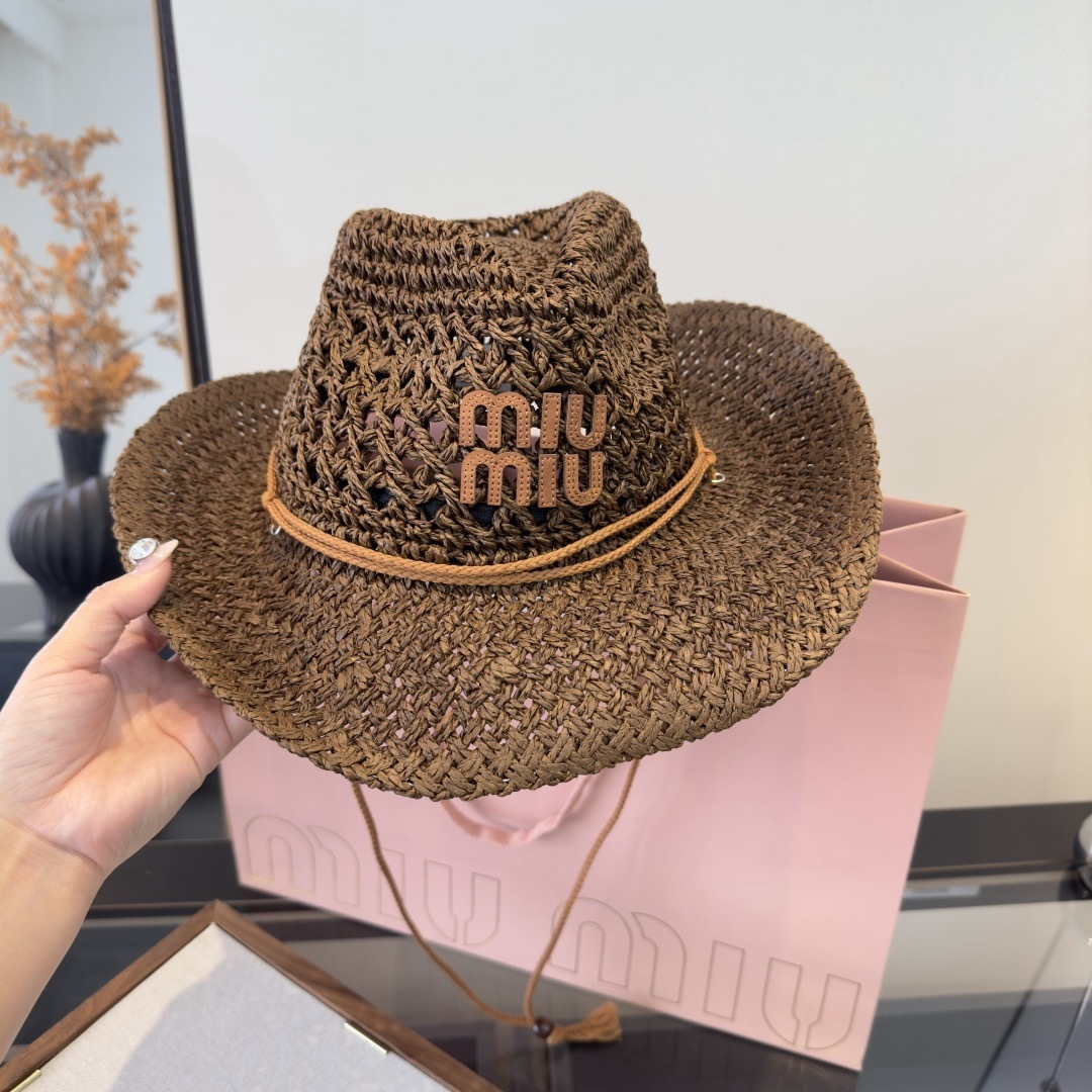 Pmiumiu缪缪新款礼帽，咸草制作，头围57cm