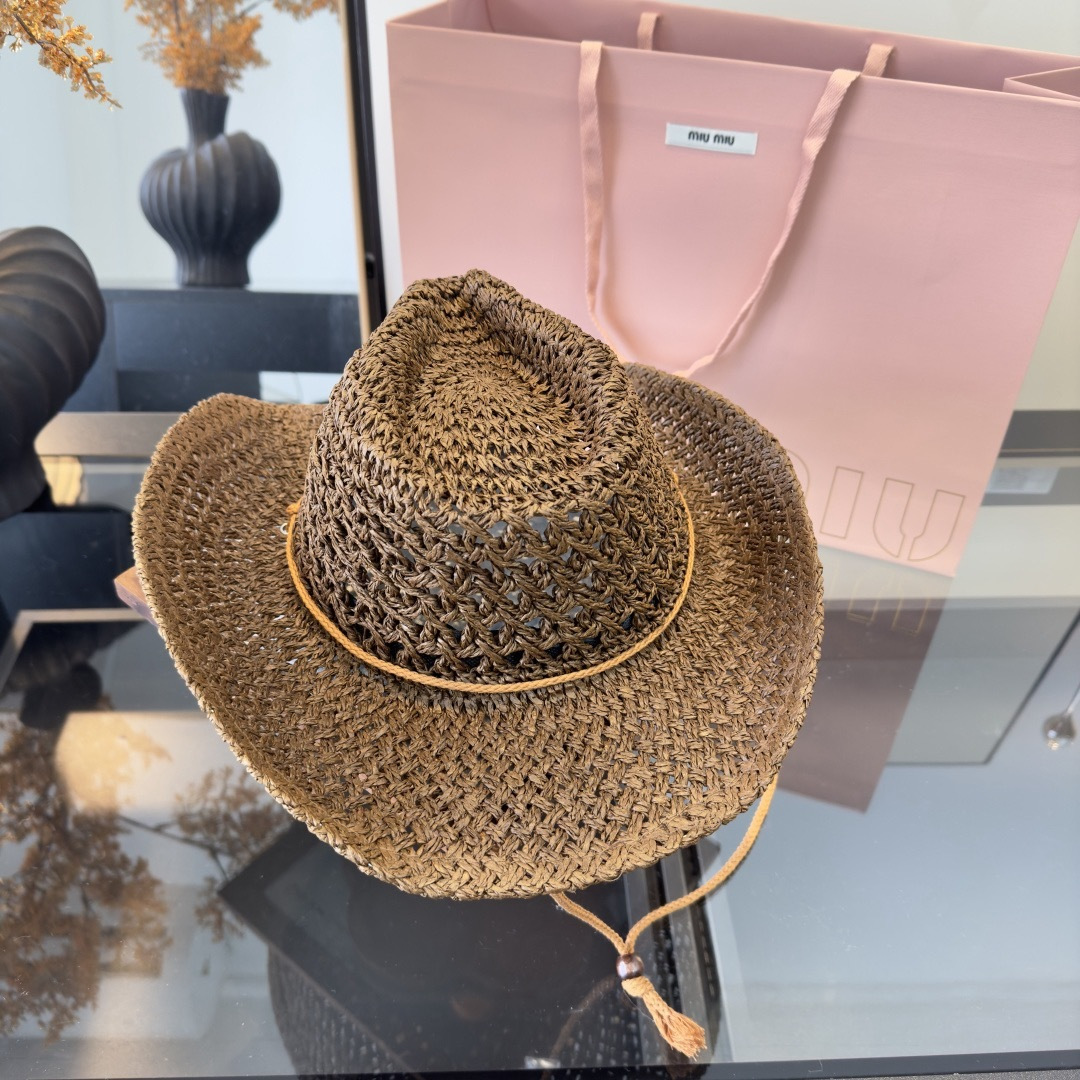 Pmiumiu缪缪新款礼帽，咸草制作，头围57cm