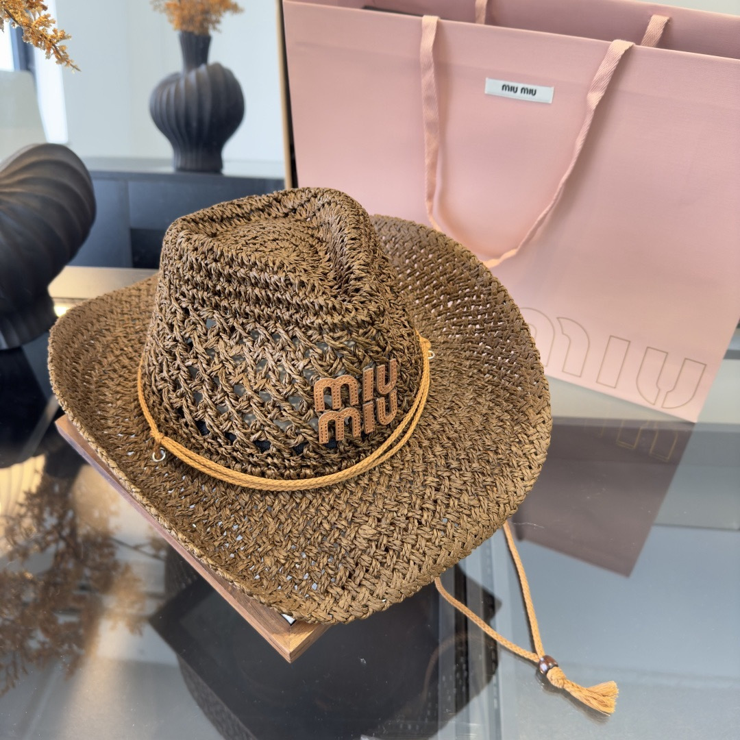 Pmiumiu缪缪新款礼帽，咸草制作，头围57cm