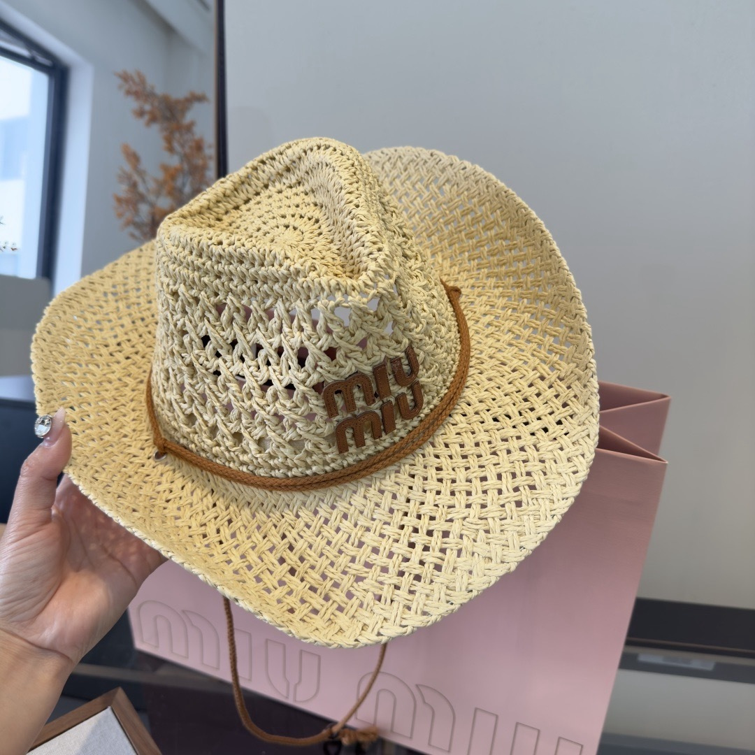 Pmiumiu缪缪新款礼帽，咸草制作，头围57cm