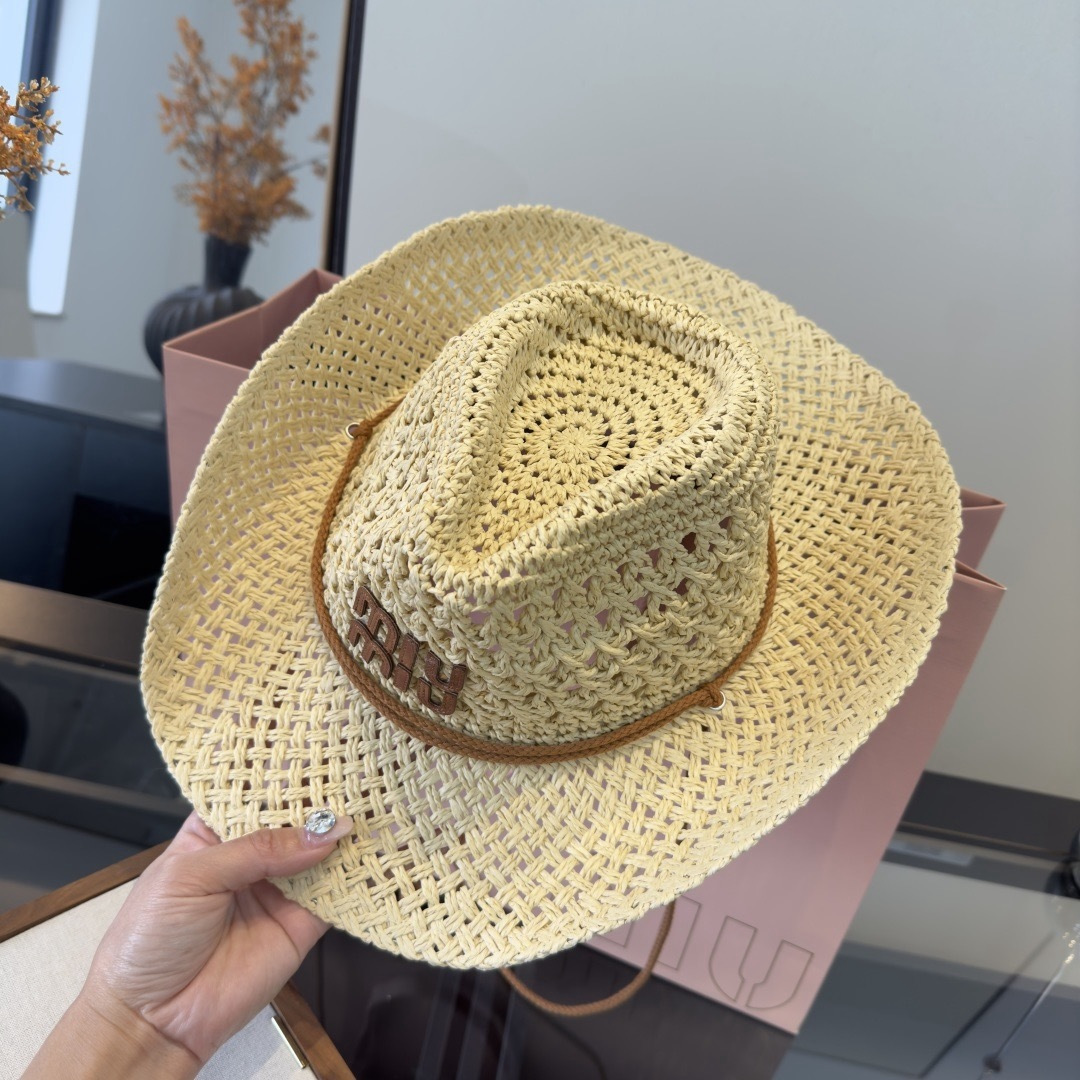 Pmiumiu缪缪新款礼帽，咸草制作，头围57cm