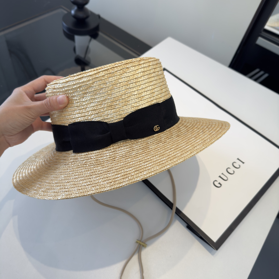 Gucci Gucci古奇平顶麦秆草礼帽。高级定制