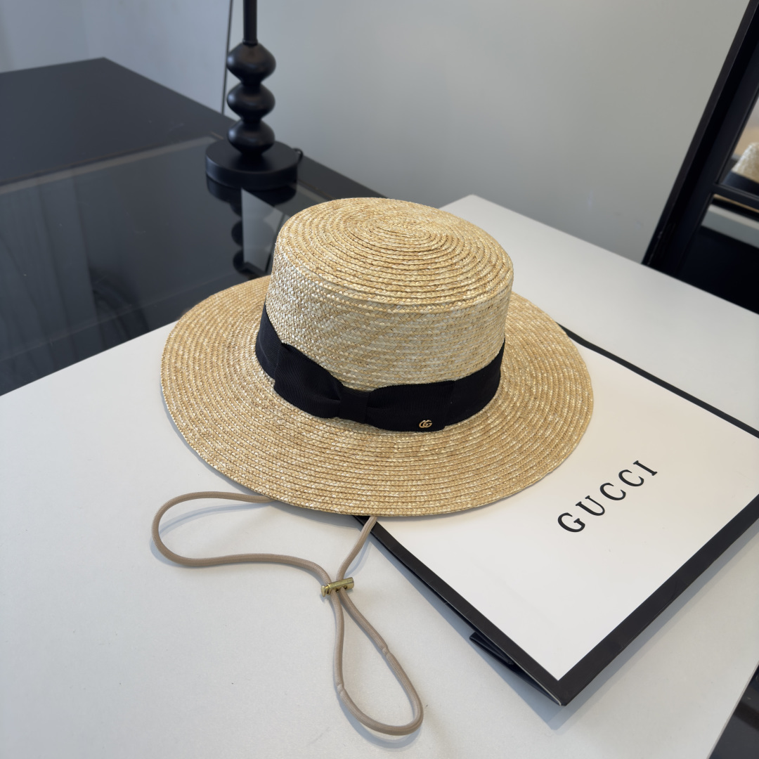 Gucci Gucci古奇平顶麦秆草礼帽。高级定制