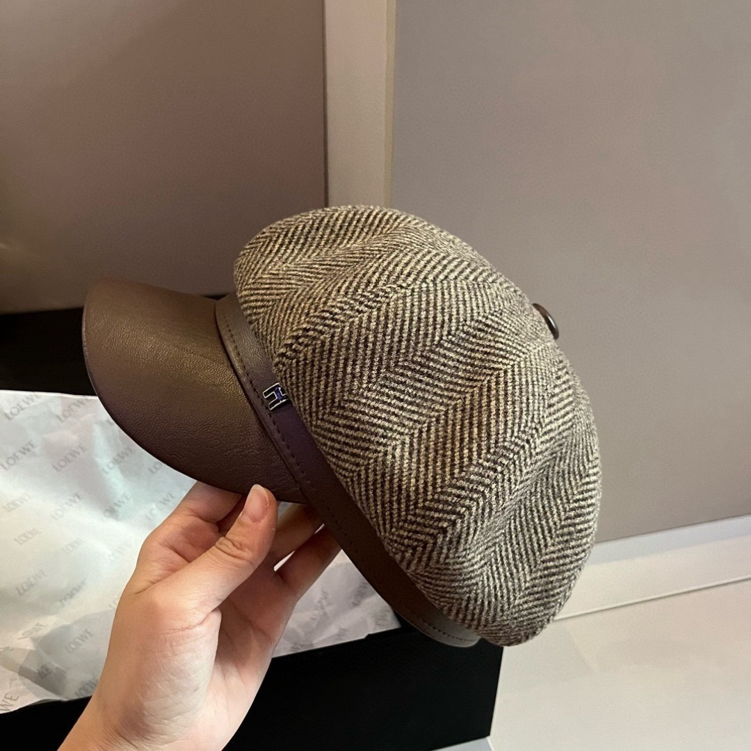 Hermès 2024爱马仕HERMES毛呢新款鸭舌画家帽，头围57cm