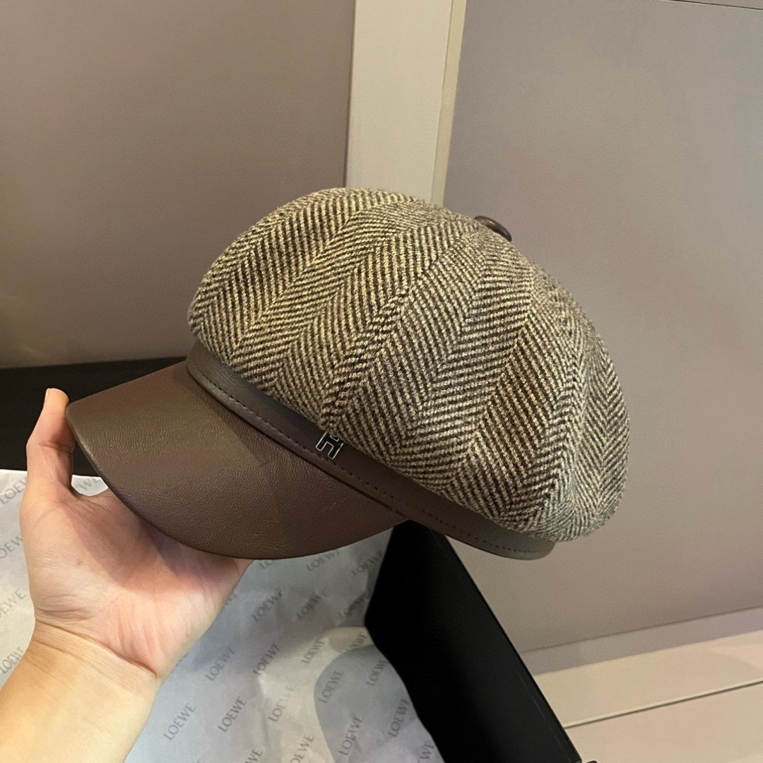 Hermès 2024爱马仕HERMES毛呢新款鸭舌画家帽，头围57cm