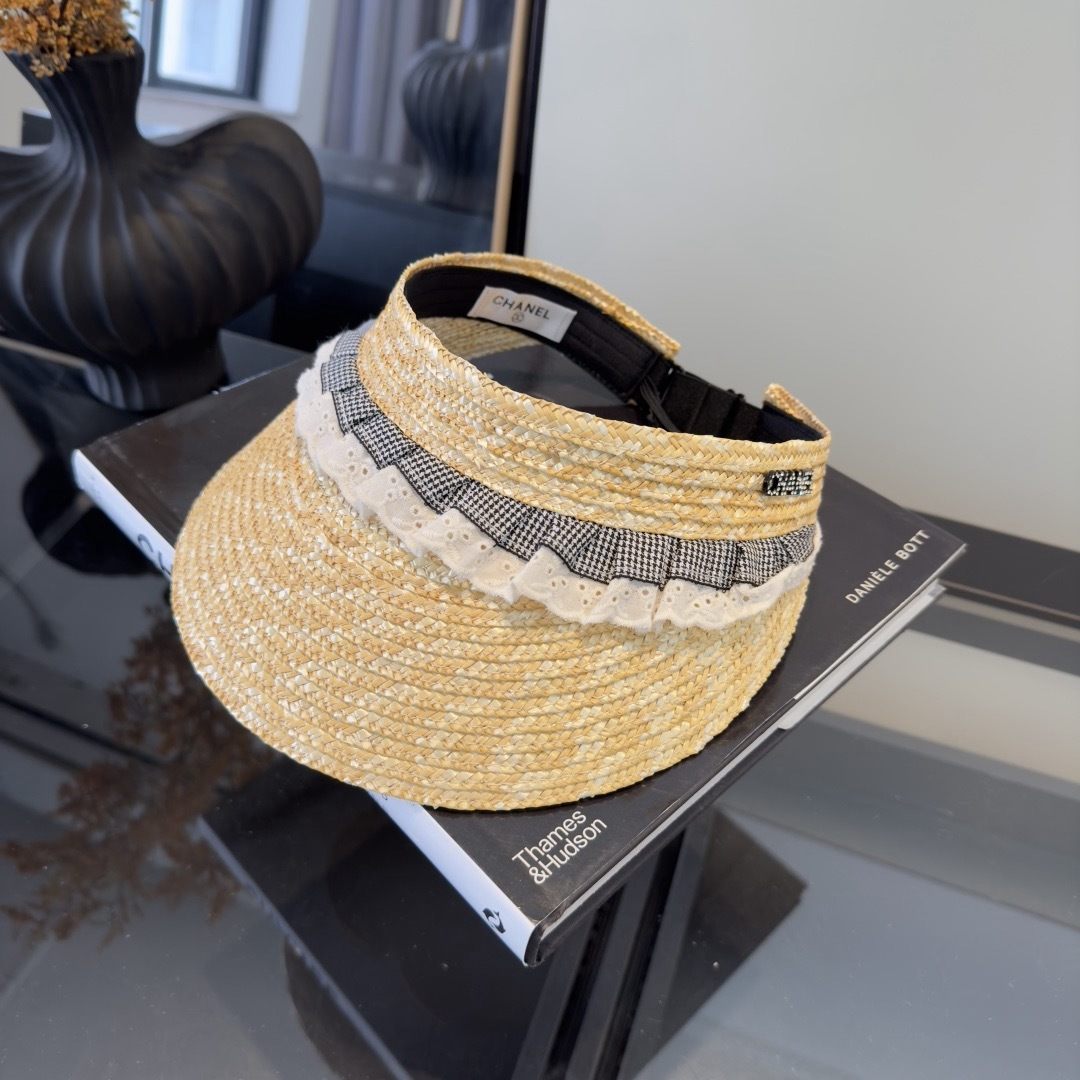 PChanel香奈儿麦秆草空顶遮阳帽，可调节