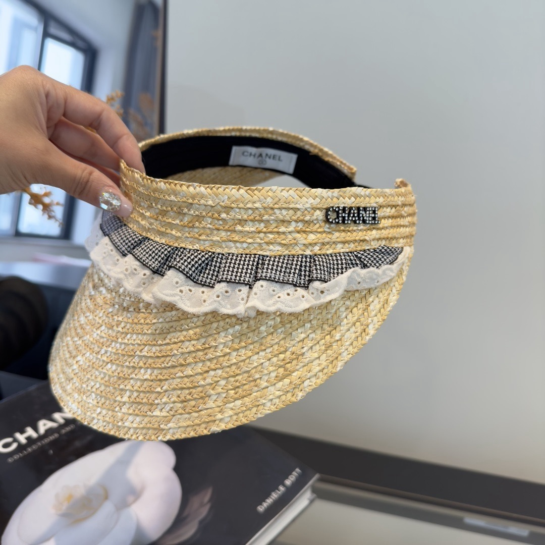 PChanel香奈儿麦秆草空顶遮阳帽，可调节