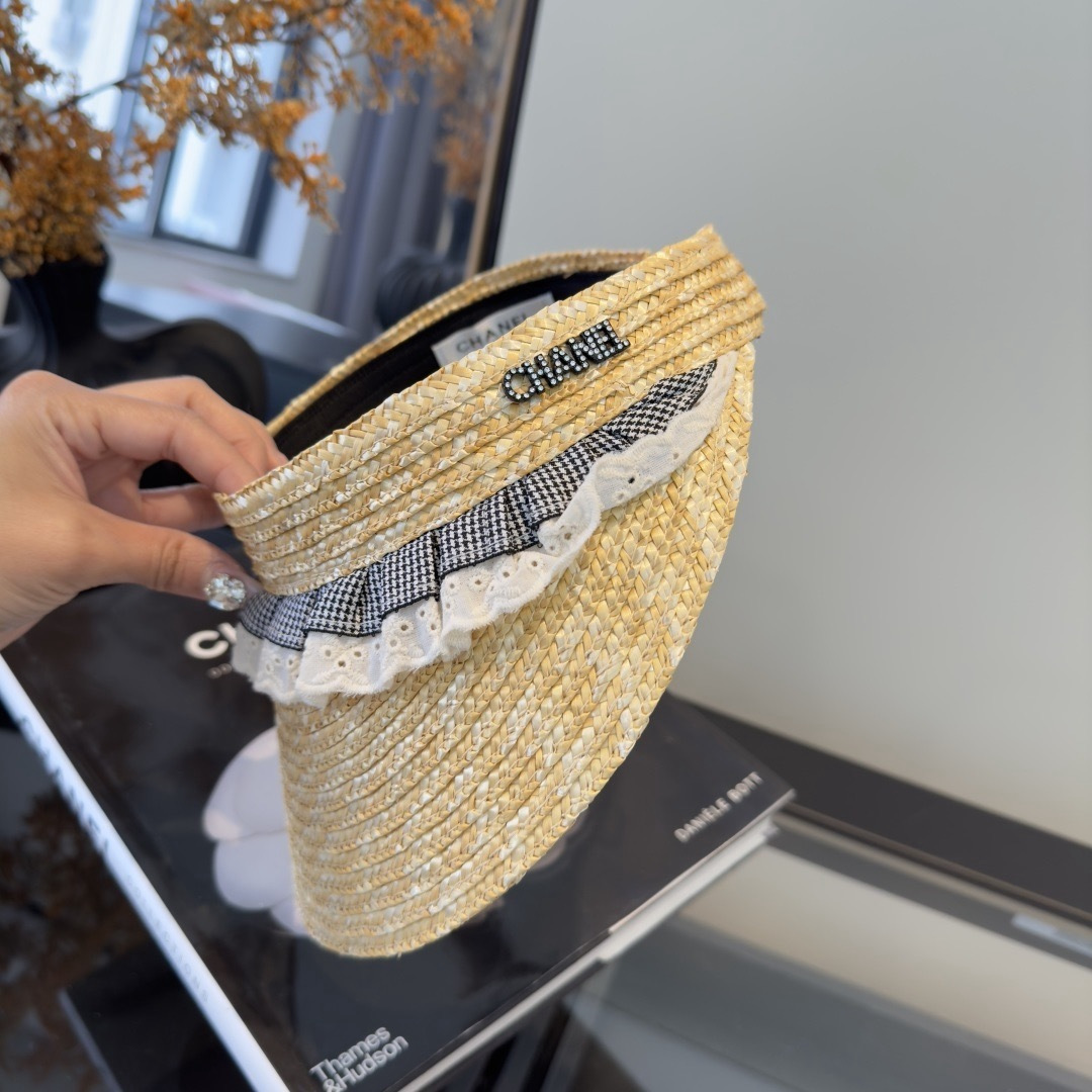 PChanel香奈儿麦秆草空顶遮阳帽，可调节