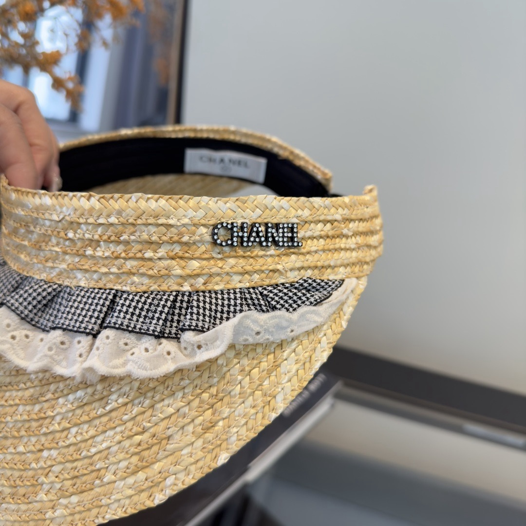 PChanel香奈儿麦秆草空顶遮阳帽，可调节