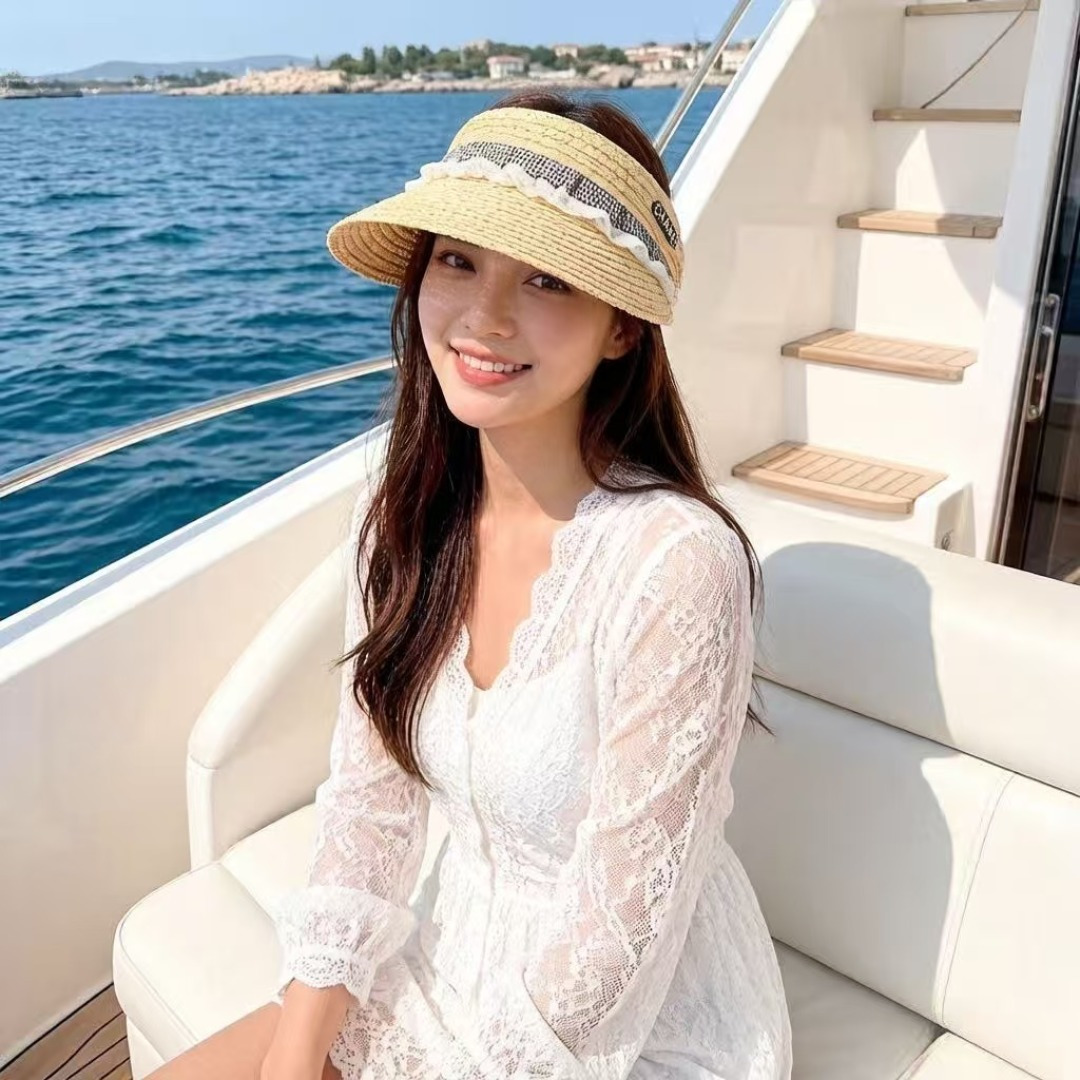 PChanel香奈儿麦秆草空顶遮阳帽，可调节