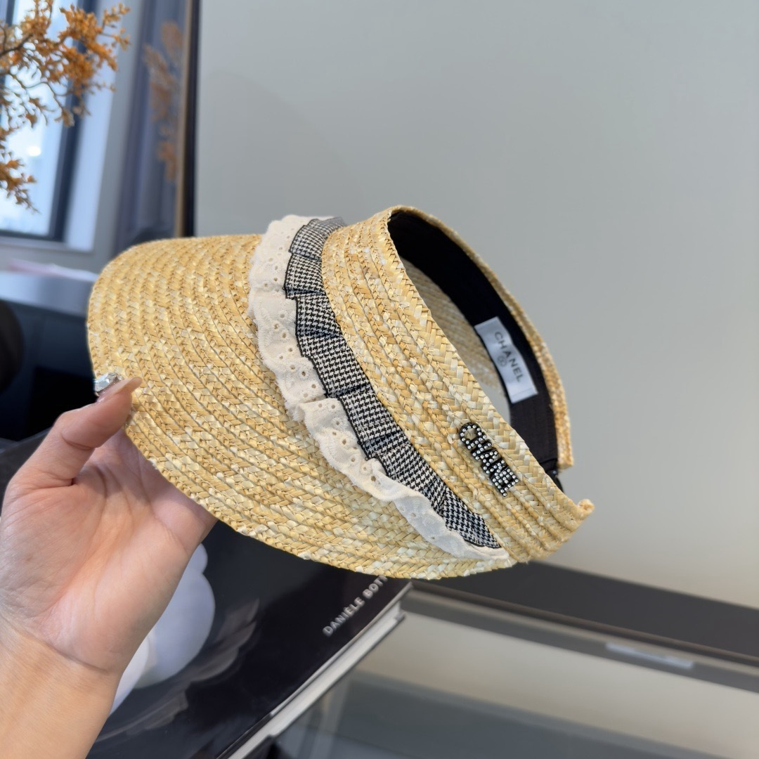 PChanel香奈儿麦秆草空顶遮阳帽，可调节
