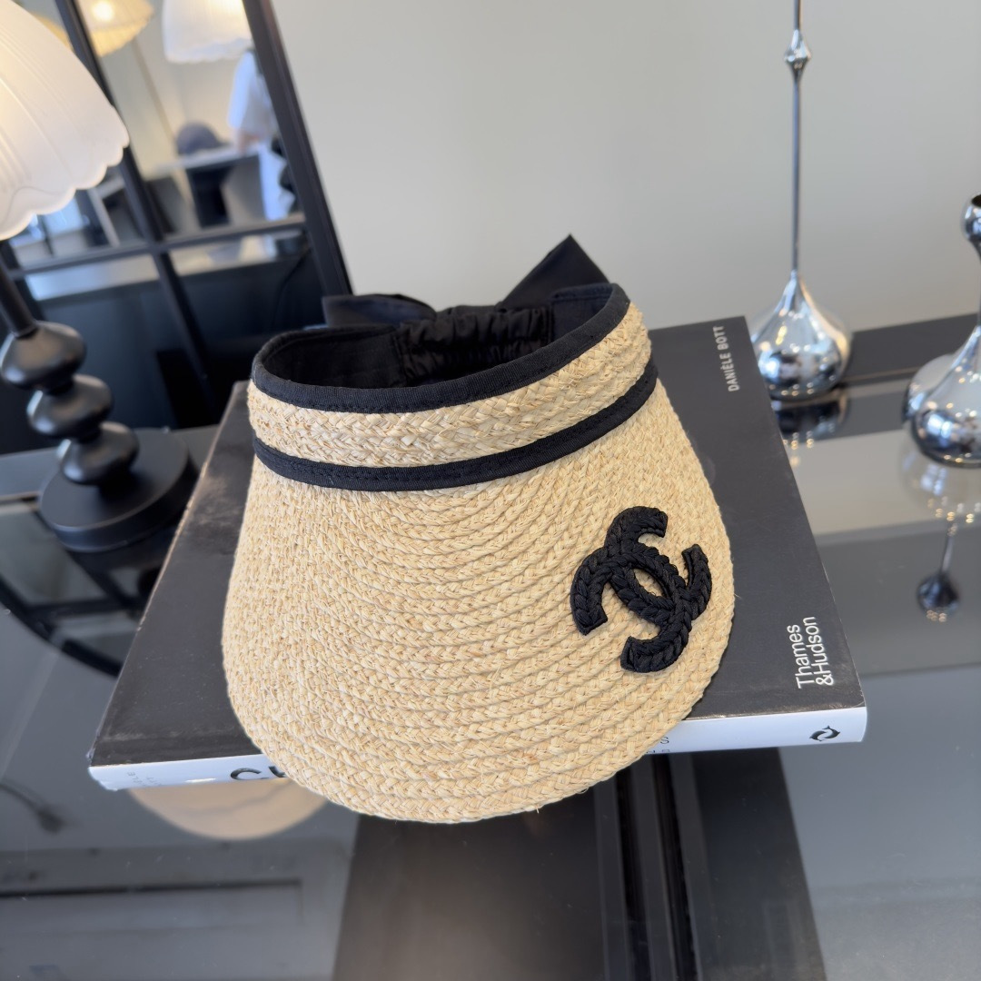 PChanel香奈儿新款拉菲草空顶遮阳帽