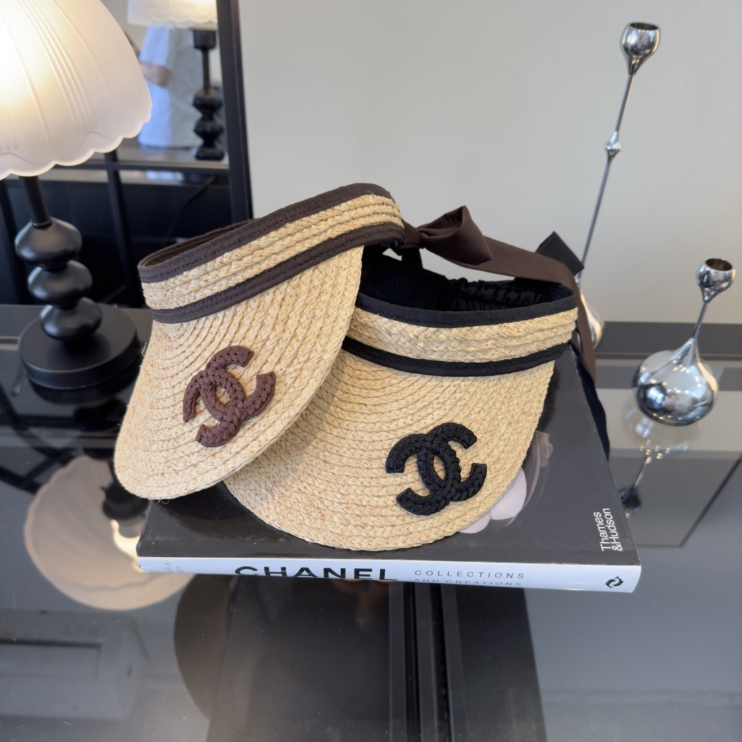 PChanel香奈儿新款拉菲草空顶遮阳帽