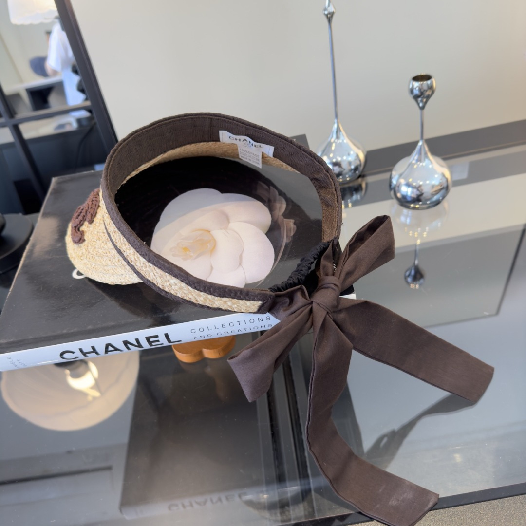 PChanel香奈儿新款拉菲草空顶遮阳帽