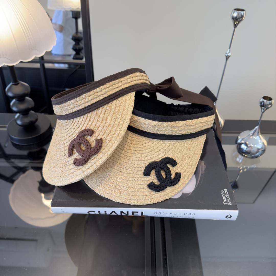 PChanel香奈儿新款拉菲草空顶遮阳帽