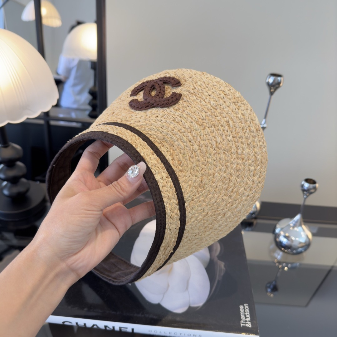 PChanel香奈儿新款拉菲草空顶遮阳帽