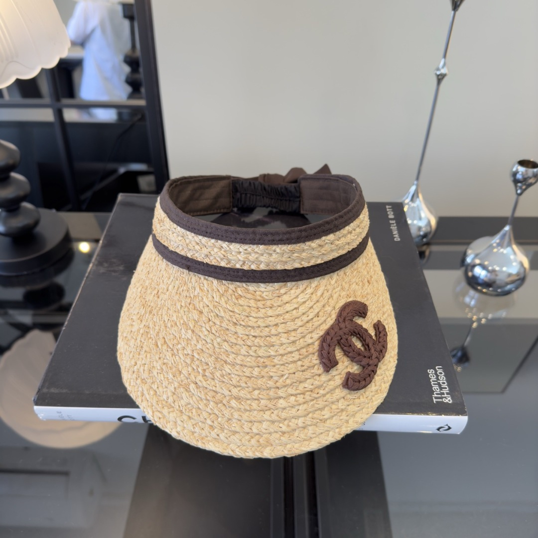 PChanel香奈儿新款拉菲草空顶遮阳帽