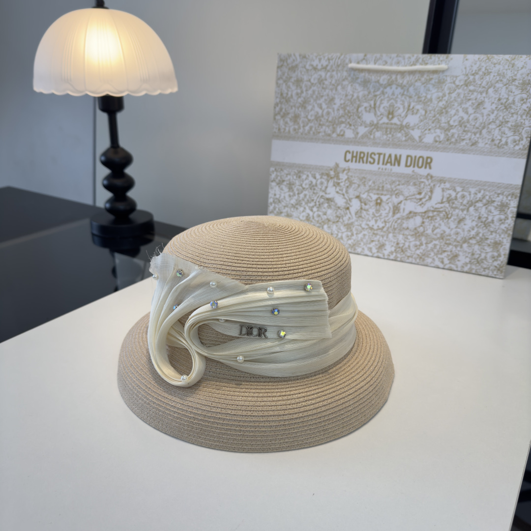 Dior Dior迪奥新款麻纱盆帽草帽，名媛风范～