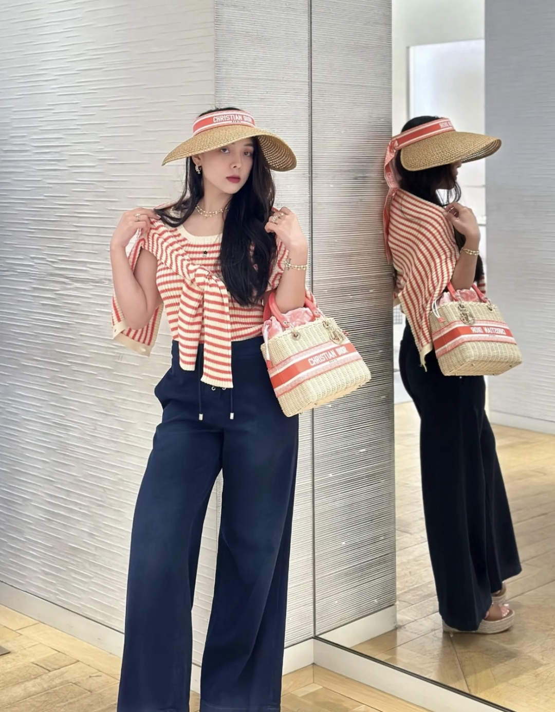 Dior 高颜值女孩 DIOR夏日新款丝巾遮阳帽大帽檐