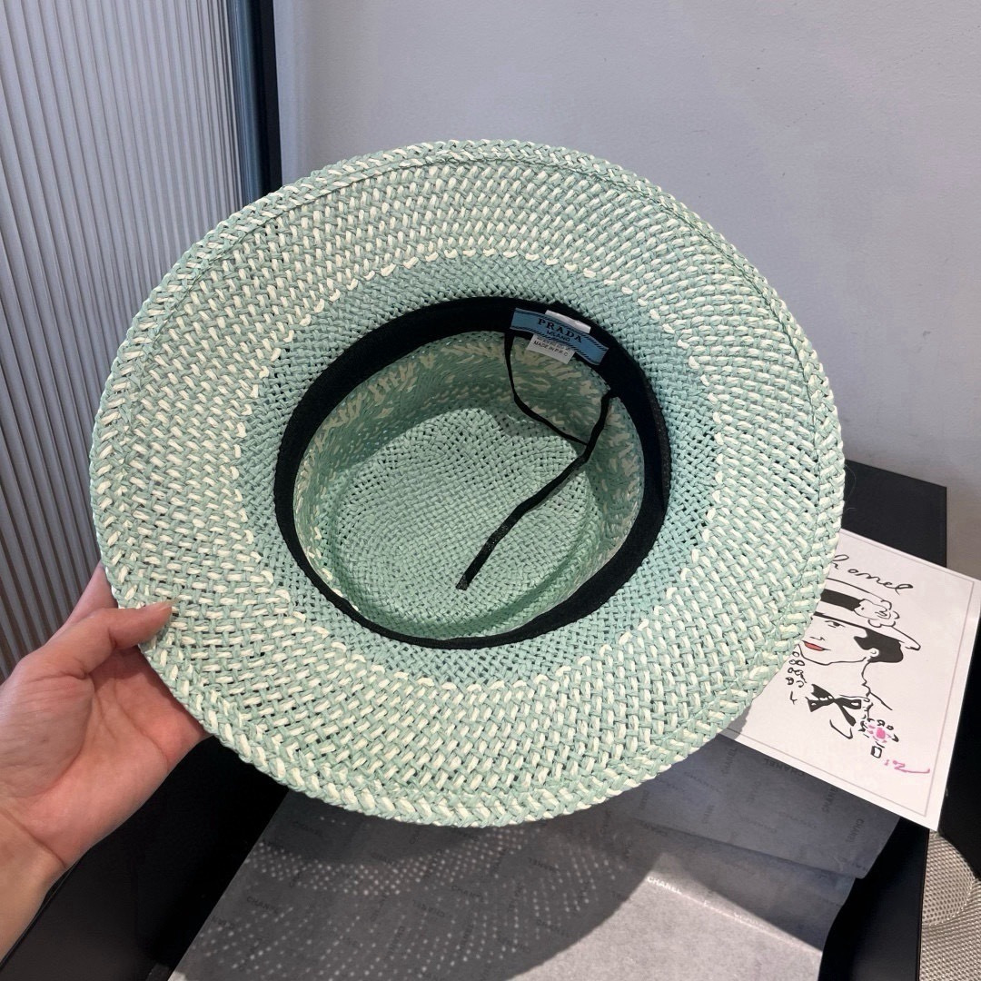 Prada 普拉达菲草遮阳帽，遮阳礼帽，沙滩帽，头围57cm