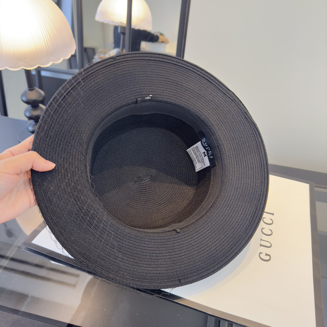 PGucci古奇新款名媛风平顶，网纱帽，头围57cm